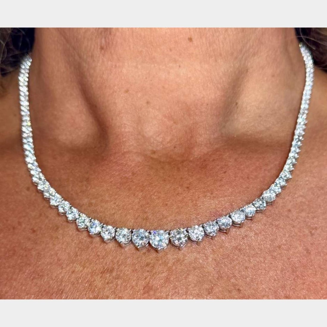 Graduated Diamond Necklace 21.00 Ct in 14K White Gold 17.5 Inch - 2