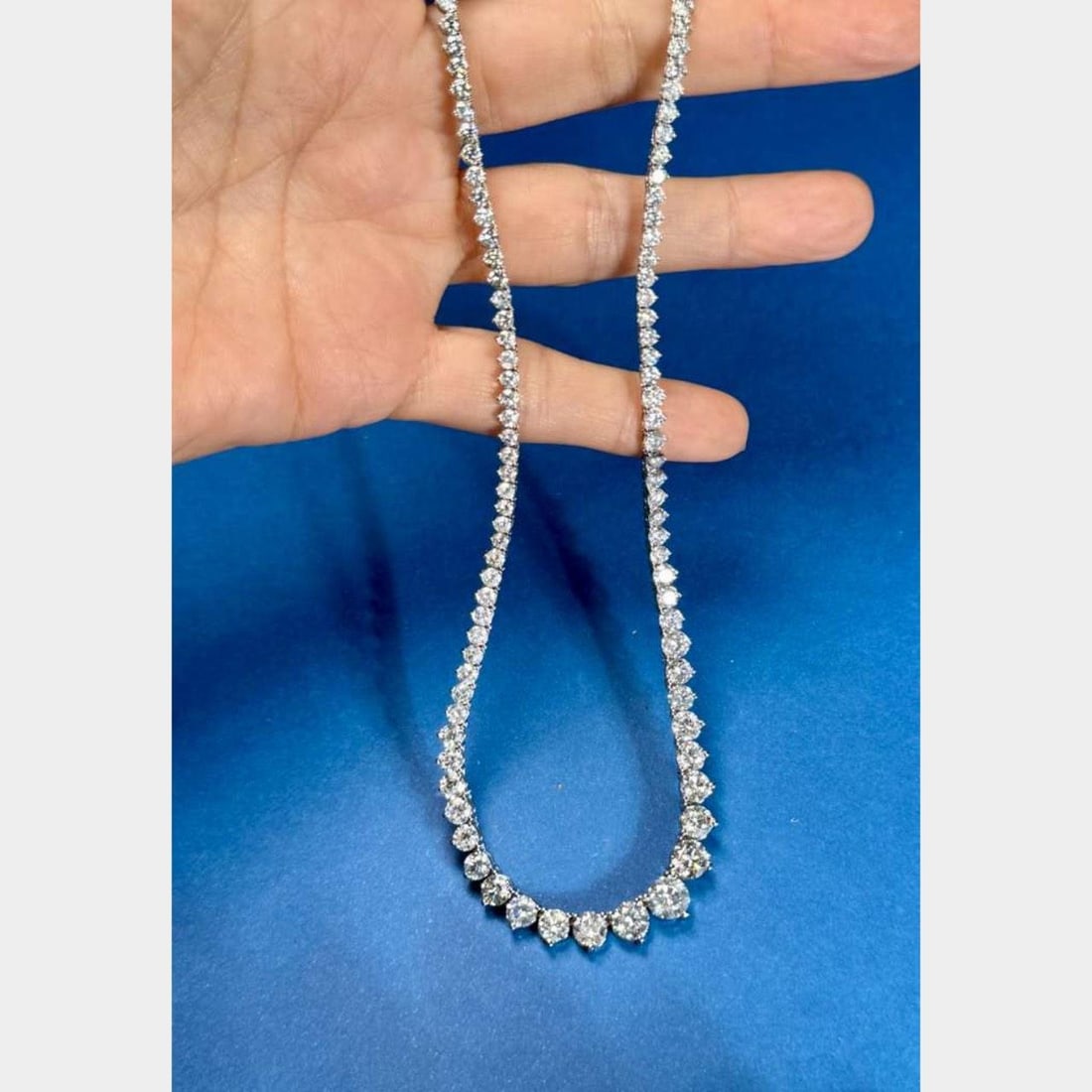 Graduated Diamond Necklace 21.00 Ct in 14K White Gold 17.5 Inch - 3