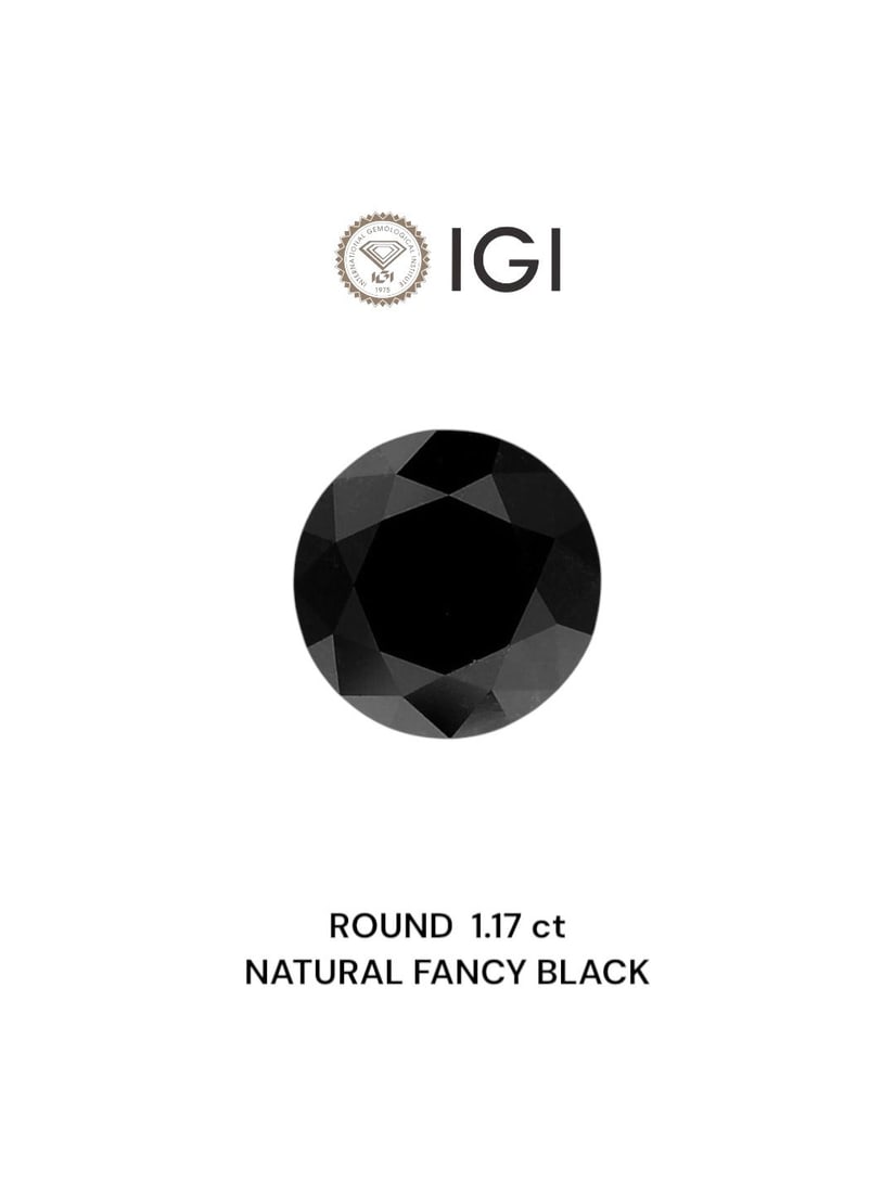 Loose Diamond - ROUND 1.17ct Fancy Black: Loose Diamond - ROUND 1.17ct Fancy Black Source: Natural Shape: ROUND Carats: 1.17 Color: Fancy Black Certification: IGI Video: Video Link The Diamond Depot Guarantee: All items in this auction are