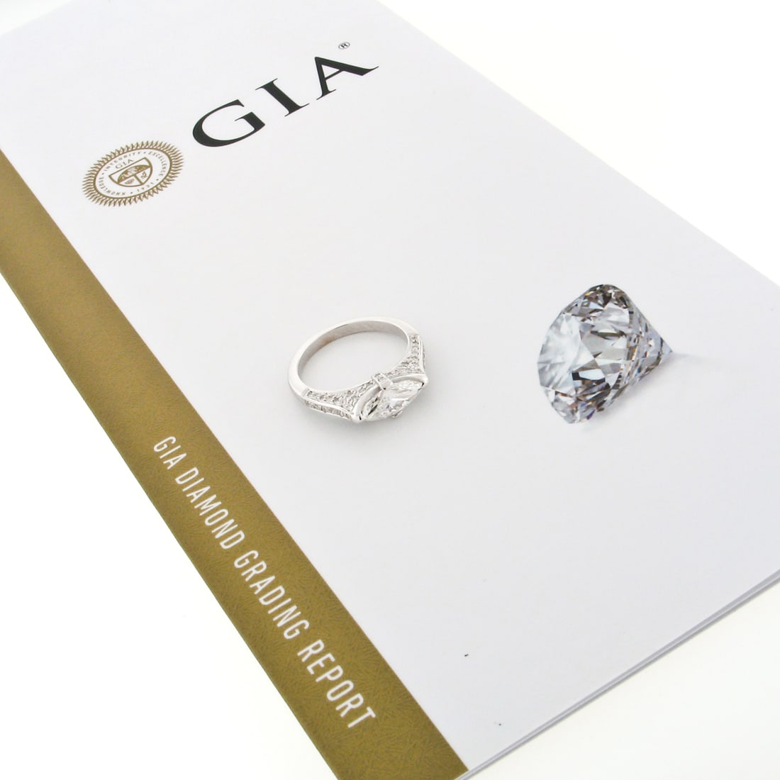 Unique 18k White Gold GIA Certified Marquise Diamond Engagement Ring (1 of 10)