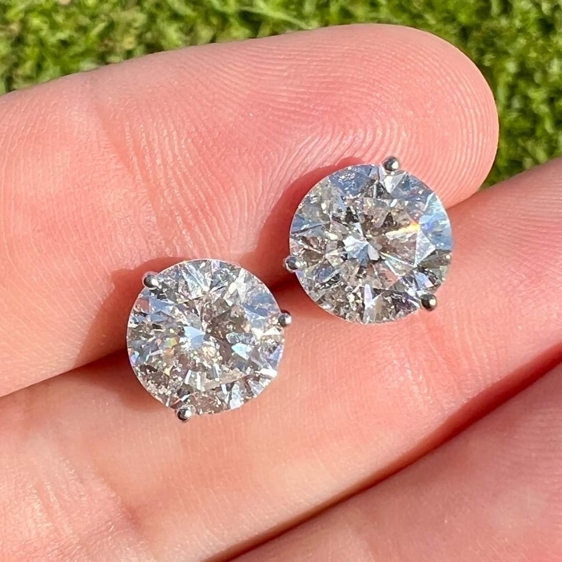 Elegant 14K White Gold 6.76 Ct Diamond Stud Earrings - 2