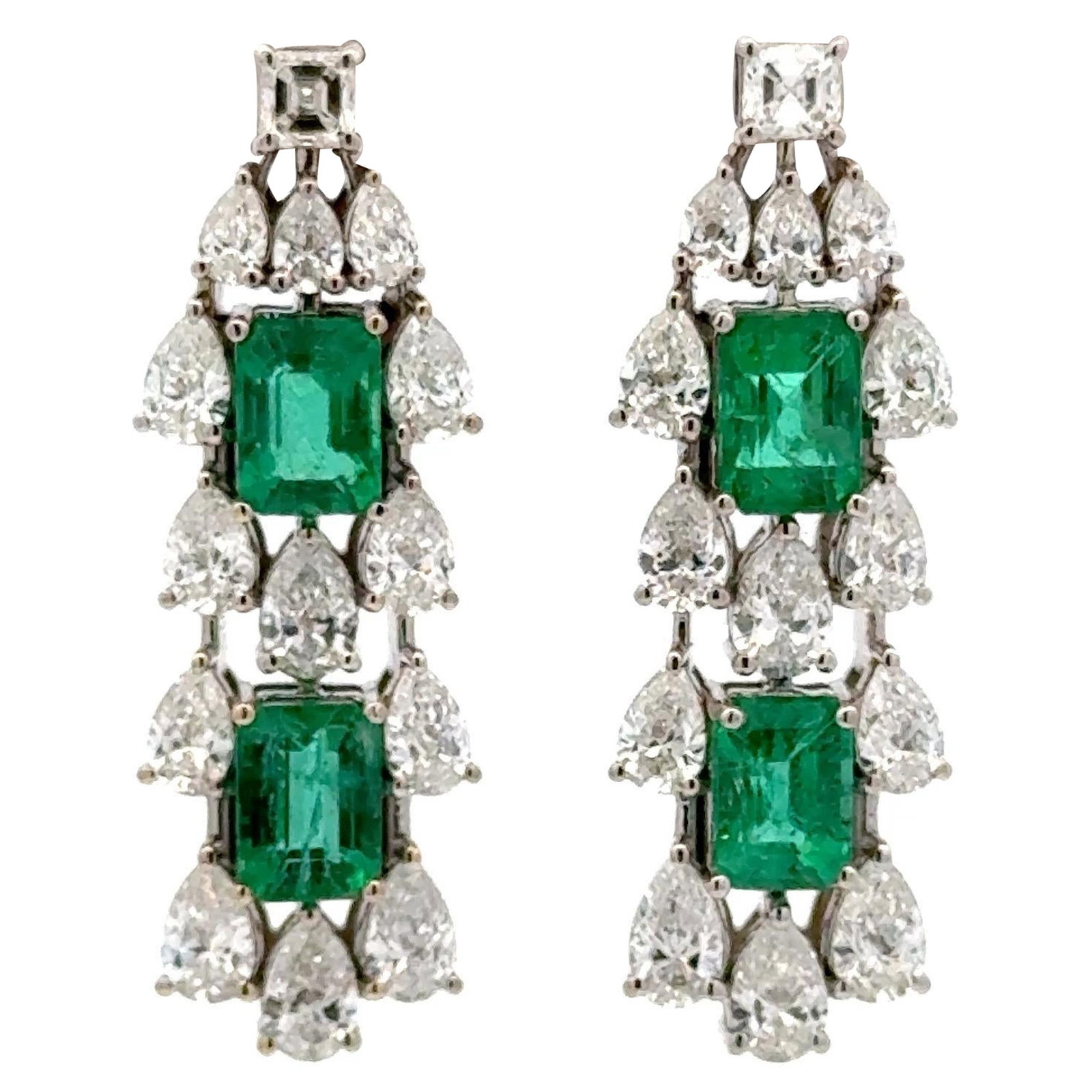 Harbor Diamonds 18K White Gold Emerald Diamond Drop Earrings 13.15 CTTW (1 of 9)