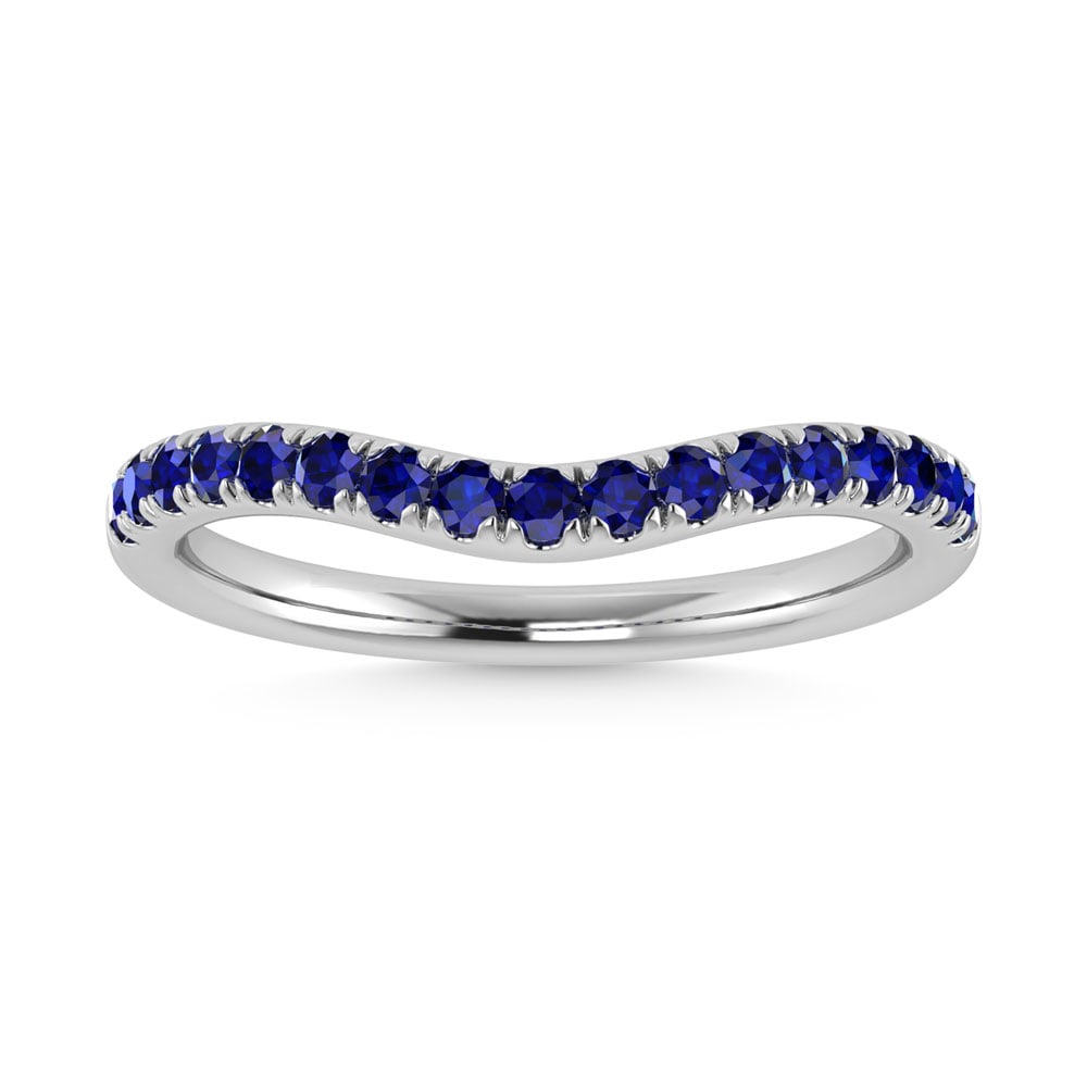 14K White Gold 1/3 Ct.Tw. Blue Sapphire Curve Band: 14K White Gold 1/3 Ct.Tw. Blue Sapphire Curve Band 14k White Gold Stone Color: G-h Stone Clarity: I1 Each ring is presented in standard size 6.5. Complimentary resizing is available between sizes 510 