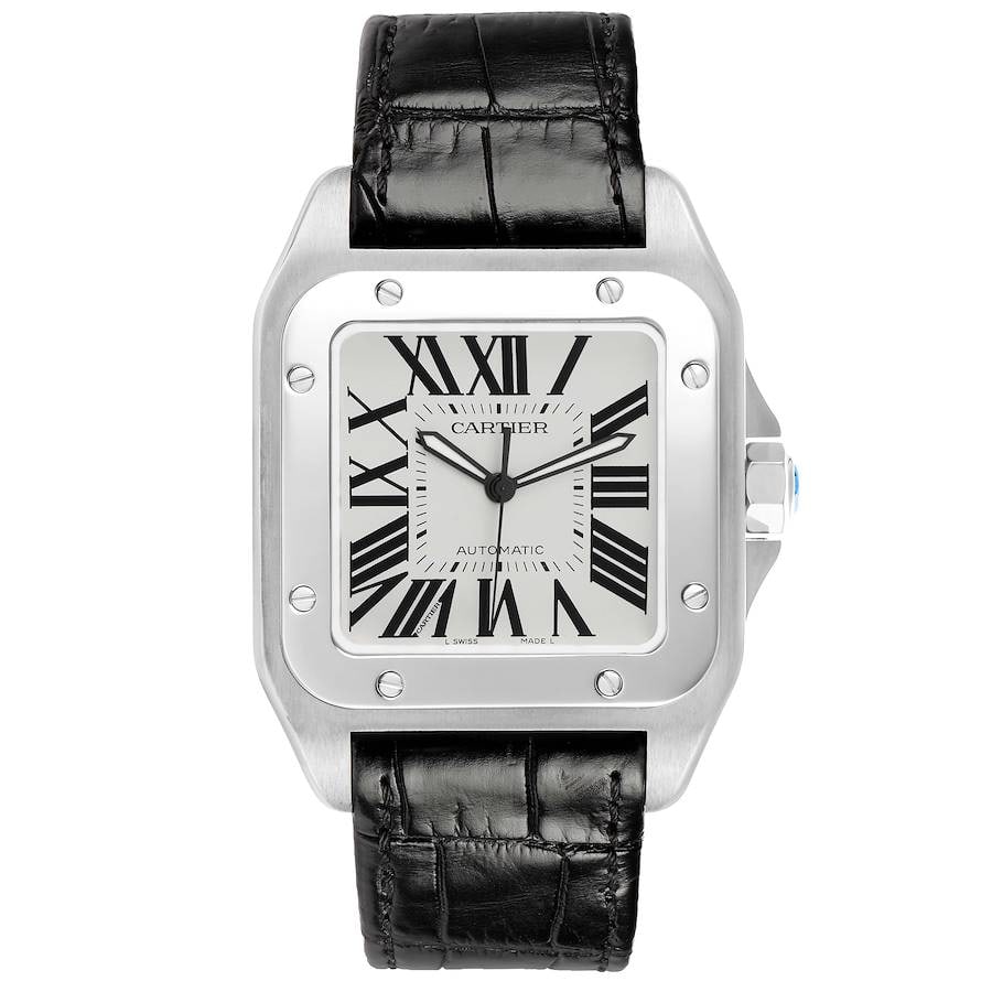 Cartier Santos Mens Watch Silver Roman Dial Leather Band Ref 2656 W20076X8 (1 of 6)