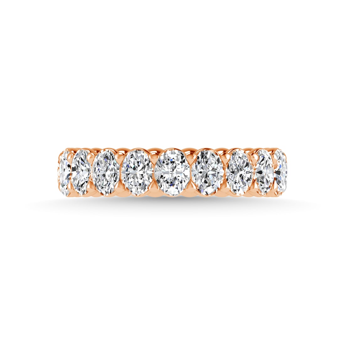 18K Rose Gold 8 CT Tw. Oval Shape Lab Grown Diamond Full Eternity Band: 18K Rose Gold 8 CT Tw. Oval Shape Lab Grown Diamond Full Eternity Band Celebrate everlasting love with our stunning Lab Grown Diamond Full Eternity Wedding Band. Crafted in precious metal, this timele