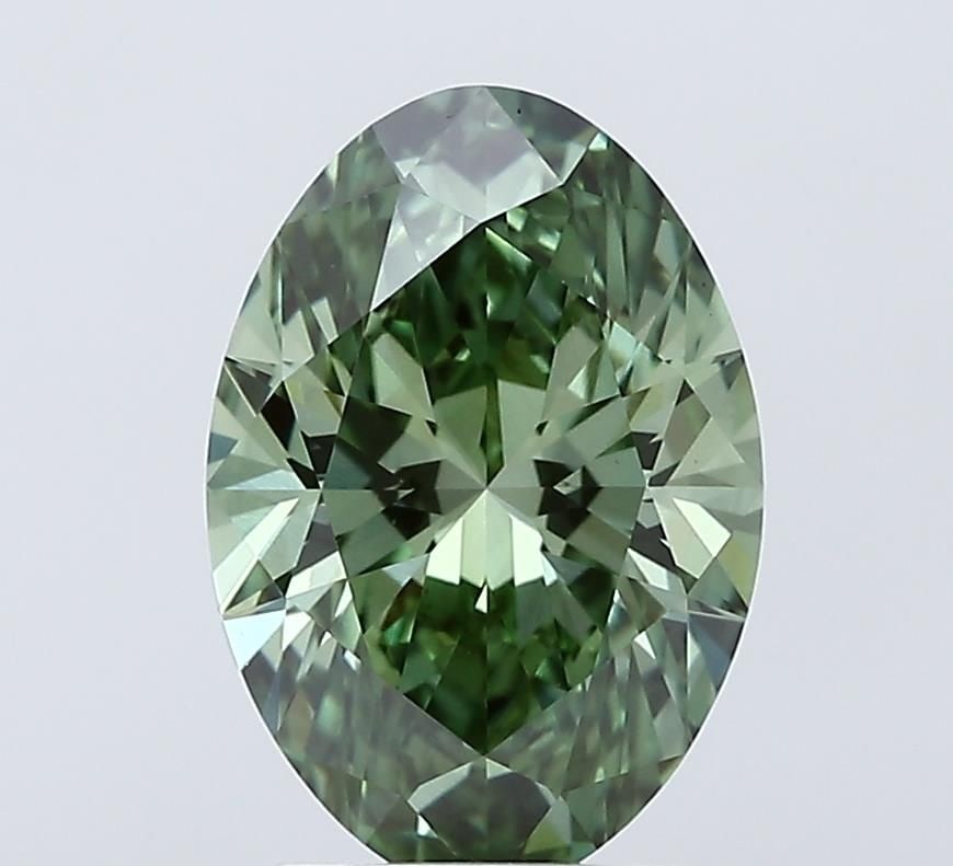Loose Diamond - OVAL 2.53ct Fancy Vivid Green VVS2: Loose Diamond - OVAL 2.53ct Fancy Vivid Green VVS2 Source: This is a real non-mined Diamond that has been grown in a lab Shape: OVAL Carats: 2.53 Color: Fancy Vivid Green Certification: IGI Video: