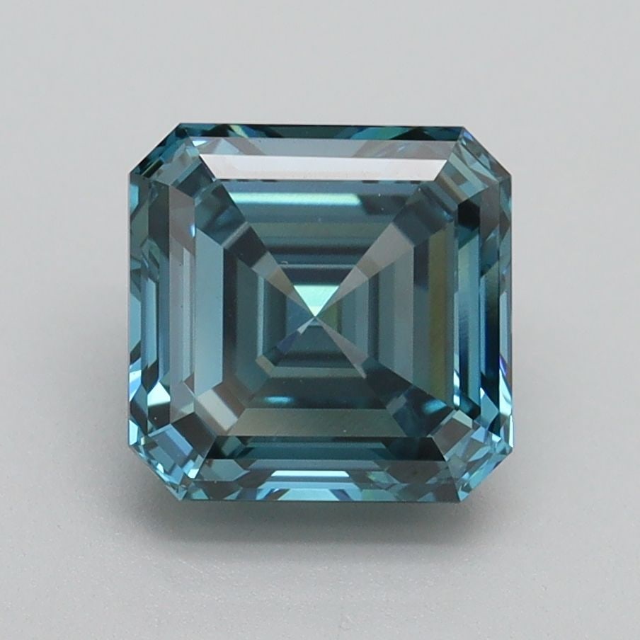 Loose Diamond - ASSCHER 2.1ct Fancy Vivid Greenish Blue VS1: Loose Diamond - ASSCHER 2.1ct Fancy Vivid Greenish Blue VS1 Source: This is a real non-mined Diamond that has been grown in a lab Shape: ASSCHER Carats: 2.1 Color: Fancy Vivid Greenish Blue Certificat