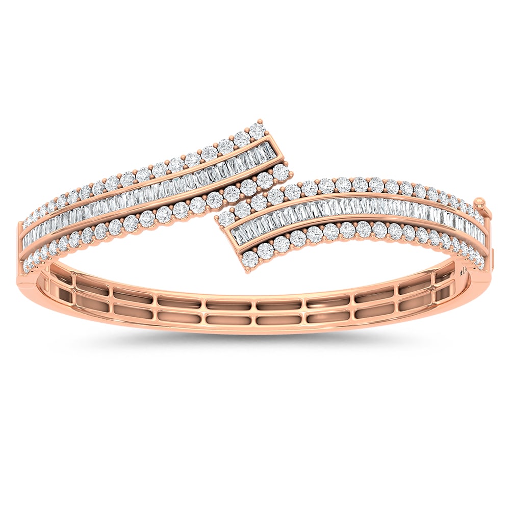 14K Rose Gold Lab Grown Diamond 4 1/2 Ct.Tw. Round and Tapper Fancy Bangles: 14K Rose Gold Lab Grown Diamond 4 1/2 Ct.Tw. Round and Tapper Fancy Bangles Elevate your jewelry collection with these stunning 14K Rose gold bangles, featuring a total of 4 1/2 carats of lab-grown di