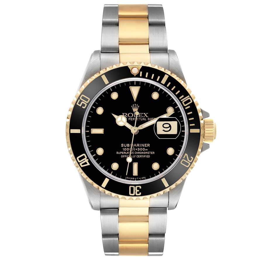 Submariner Reference 16613 Black Dial Mens Watch with Oyster Bracelet: Submariner Reference 16613 Black Dial Mens Watch with Oyster Bracelet This Rolex Submariner features a black dial with an aluminum bezel, complemented by the classic Oyster bracelet. Designed for men,