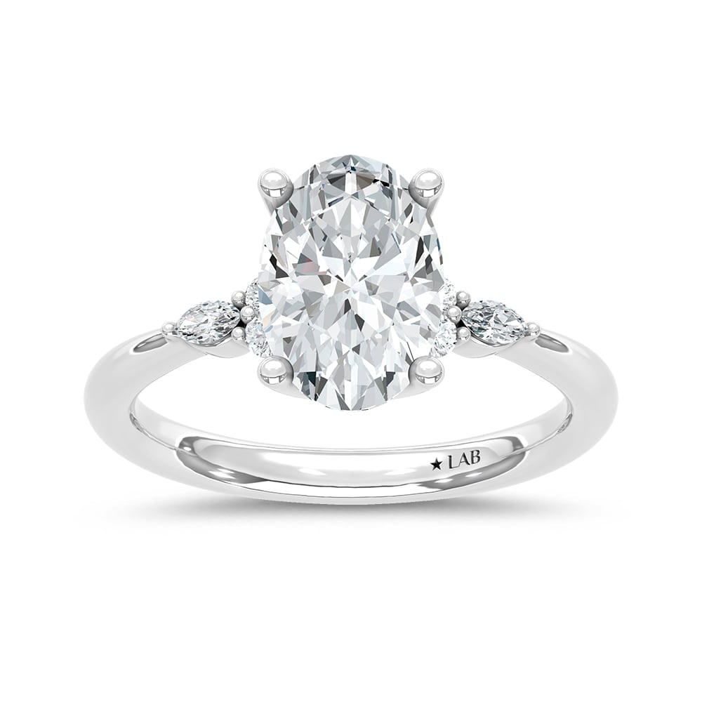 14K White Gold Lab Grown Diamond 2 1/8 Ct.Tw. Engagement Ring (IGI Certified Center 2ct): 14K White Gold Lab Grown Diamond 2 1/8 Ct.Tw. Engagement Ring (IGI Certified Center 2ct) 14k White Gold Stone Color: D-f Stone Clarity: Vs Each ring is presented in standard size 6.5. Complimentary