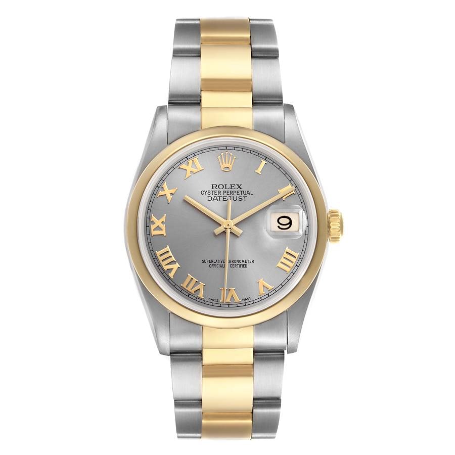 Datejust Ref 16203 Watch with Champagne Roman Dial D Link Jubilee Bracelet: Datejust Ref 16203 Watch with Champagne Roman Dial D Link Jubilee Bracelet This Rolex Datejust features a champagne Roman stick dial, a smooth bezel, and is fitted with a D-Link Jubilee bracelet. The 
