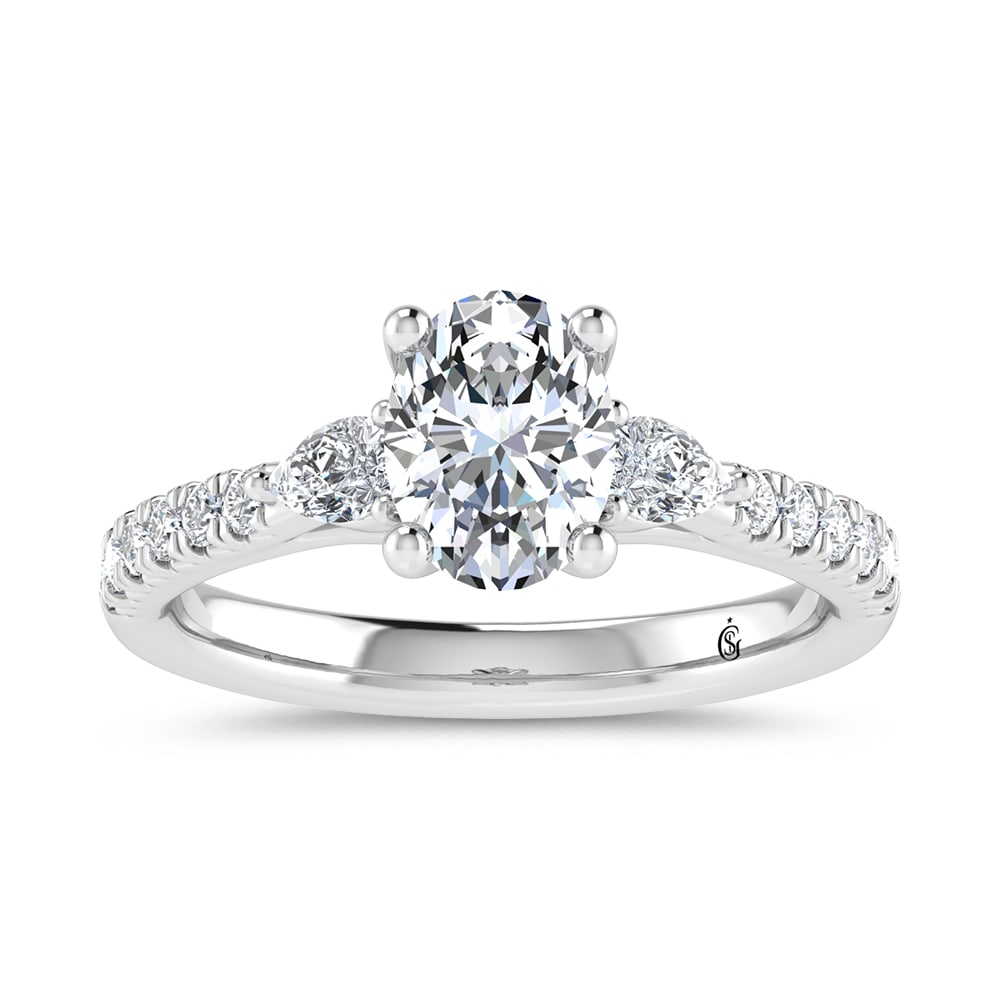 14K White Gold Lab Grown Diamond Oval Shape 1 1/2 Ct.Tw. Engagement Ring (IGI Certified Center 1ct): 14K White Gold Lab Grown Diamond Oval Shape 1 1/2 Ct.Tw. Engagement Ring (IGI Certified Center 1ct) 14k White Gold Stone Color: D-f Stone Clarity: Vs Each ring is presented in standard size 6.5. Compl