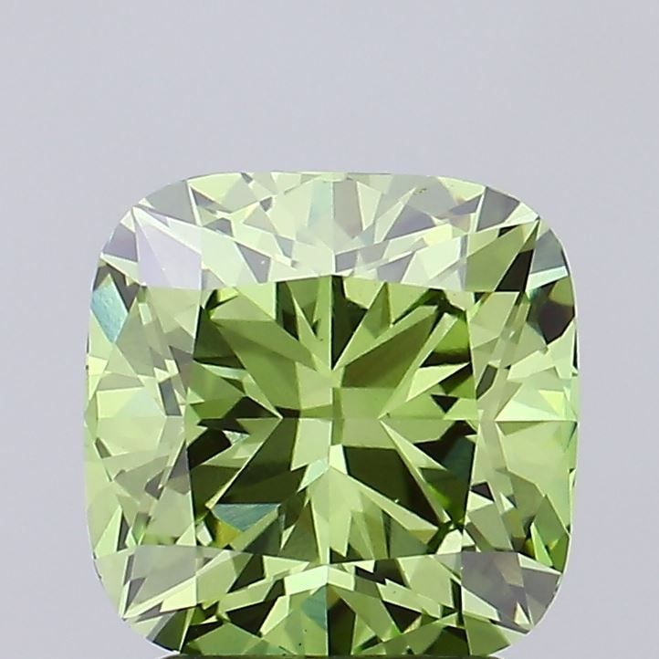 Loose Diamond - CUSHION BRILLIANT 2.1ct Fancy Vivid Green VS1: Loose Diamond - CUSHION BRILLIANT 2.1ct Fancy Vivid Green VS1 Source: This is a real non-mined Diamond that has been grown in a lab Shape: CUSHION BRILLIANT Carats: 2.1 Color: Fancy Vivid Green Certif