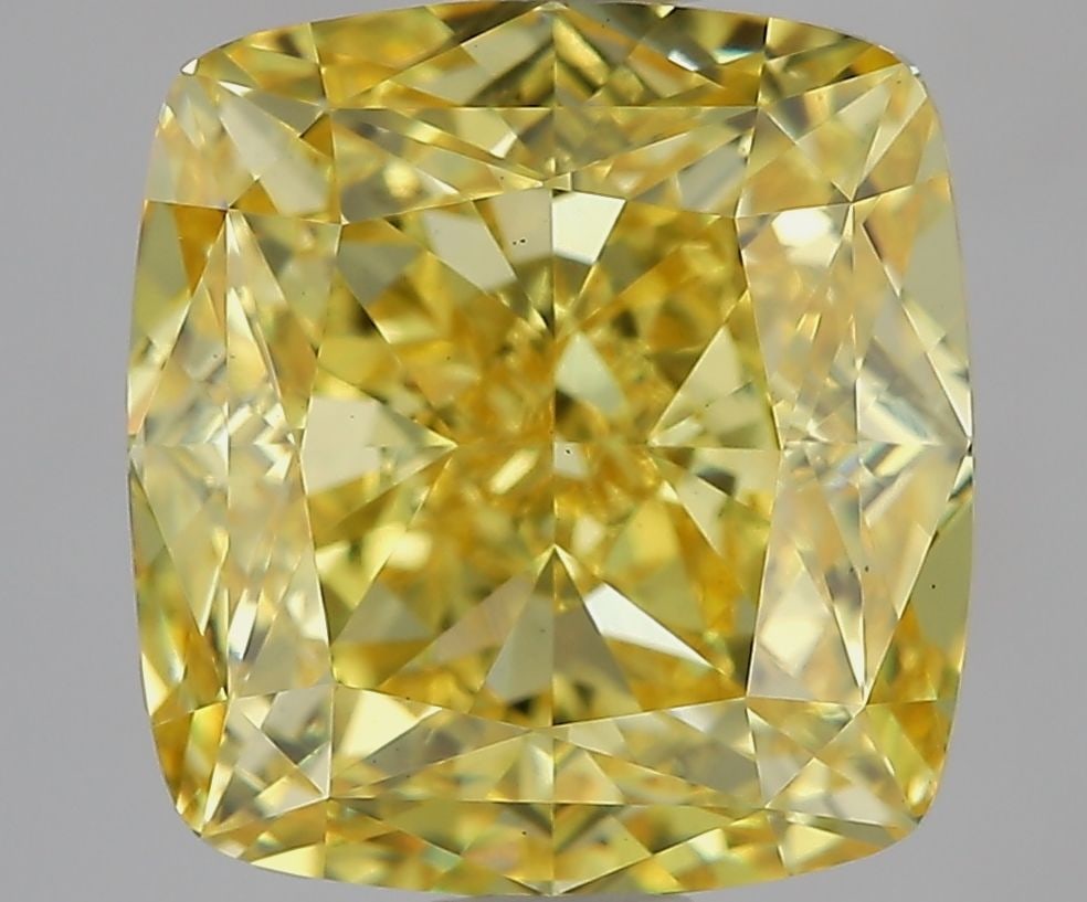 Loose Diamond - CUSHION MODIFIED 5.34ct Fancy Vivid Yellow VS1: Loose Diamond - CUSHION MODIFIED 5.34ct Fancy Vivid Yellow VS1 Source: This is a real non-mined Diamond that has been grown in a lab Shape: CUSHION MODIFIED Carats: 5.34 Color: Fancy Vivid Yellow Cert