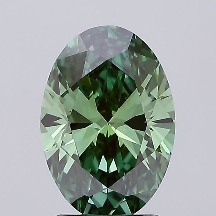 Loose Diamond - OVAL 2.06ct Fancy Vivid Green VS1: Loose Diamond - OVAL 2.06ct Fancy Vivid Green VS1 Source: This is a real non-mined Diamond that has been grown in a lab Shape: OVAL Carats: 2.06 Color: Fancy Vivid Green Certification: IGI Video: