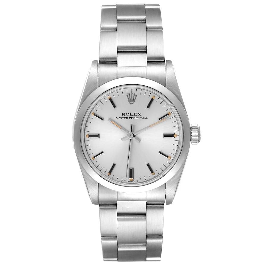 Ladies Oyster Perpetual Watch Silver Dial Reference 67480: Ladies Oyster Perpetual Watch Silver Dial Reference 67480 This Rolex Oyster Perpetual watch features a silver dial, smooth bezel, and classic Oyster bracelet. Designed for ladies, it showcases timeles