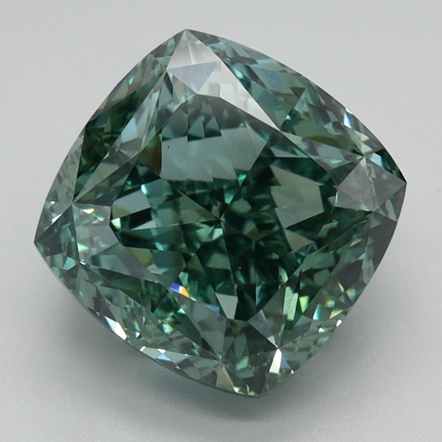 Loose Diamond - CUSHION MODIFIED 3.1ct Fancy Vivid Green VS1: Loose Diamond - CUSHION MODIFIED 3.1ct Fancy Vivid Green VS1 Source: This is a real non-mined Diamond that has been grown in a lab Shape: CUSHION MODIFIED Carats: 3.1 Color: Fancy Vivid Green Certific