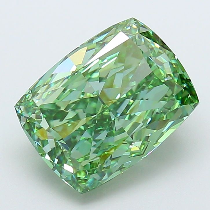 Loose Diamond - CUSHION MODIFIED 5.54ct Fancy Vivid Green VS1: Loose Diamond - CUSHION MODIFIED 5.54ct Fancy Vivid Green VS1 Source: This is a real non-mined Diamond that has been grown in a lab Shape: CUSHION MODIFIED Carats: 5.54 Color: Fancy Vivid Green Certif