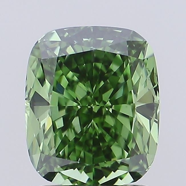Loose Diamond - CUSHION MODIFIED 1.71ct Fancy Vivid Green VS1: Loose Diamond - CUSHION MODIFIED 1.71ct Fancy Vivid Green VS1 Source: This is a real non-mined Diamond that has been grown in a lab Shape: CUSHION MODIFIED Carats: 1.71 Color: Fancy Vivid Green Certif