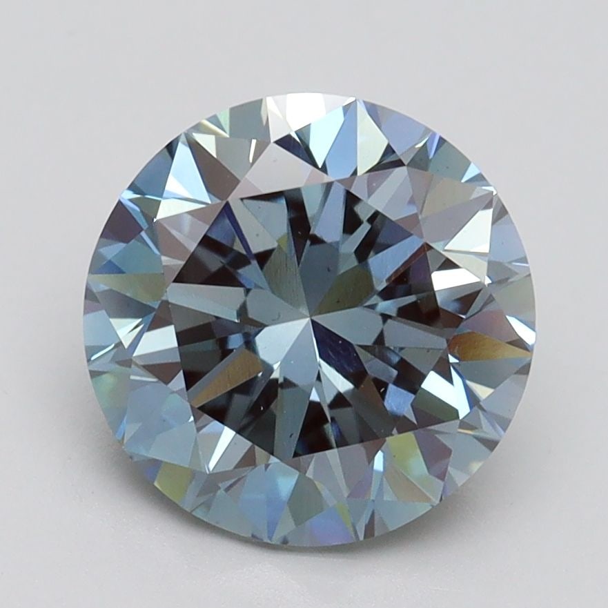 Loose Diamond - ROUND 2.62ct Fancy Vivid Greenish Blue VS1: Loose Diamond - ROUND 2.62ct Fancy Vivid Greenish Blue VS1 Source: This is a real non-mined Diamond that has been grown in a lab Shape: ROUND Carats: 2.62 Color: Fancy Vivid Greenish Blue Certificatio