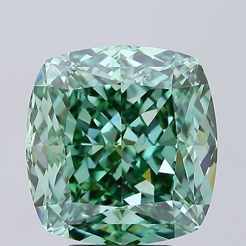 Loose Diamond - CUSHION MODIFIED 6.03ct Fancy Vivid Green VS1: Loose Diamond - CUSHION MODIFIED 6.03ct Fancy Vivid Green VS1 Source: This is a real non-mined Diamond that has been grown in a lab Shape: CUSHION MODIFIED Carats: 6.03 Color: Fancy Vivid Green Certif