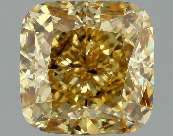 Loose Diamond - CUSHION MODIFIED 1.58ct Fancy Intense Brownish Yellow VS1: Loose Diamond - CUSHION MODIFIED 1.58ct Fancy Intense Brownish Yellow VS1 Source: This is a real non-mined Diamond that has been grown in a lab Shape: CUSHION MODIFIED Carats: 1.58 Color: Fancy Intens