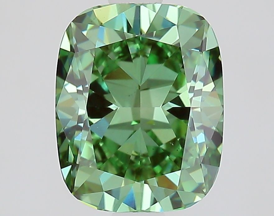 Loose Diamond - CUSHION MODIFIED 1.76ct Fancy Vivid Green VS1: Loose Diamond - CUSHION MODIFIED 1.76ct Fancy Vivid Green VS1 Source: This is a real non-mined Diamond that has been grown in a lab Shape: CUSHION MODIFIED Carats: 1.76 Color: Fancy Vivid Green Certif