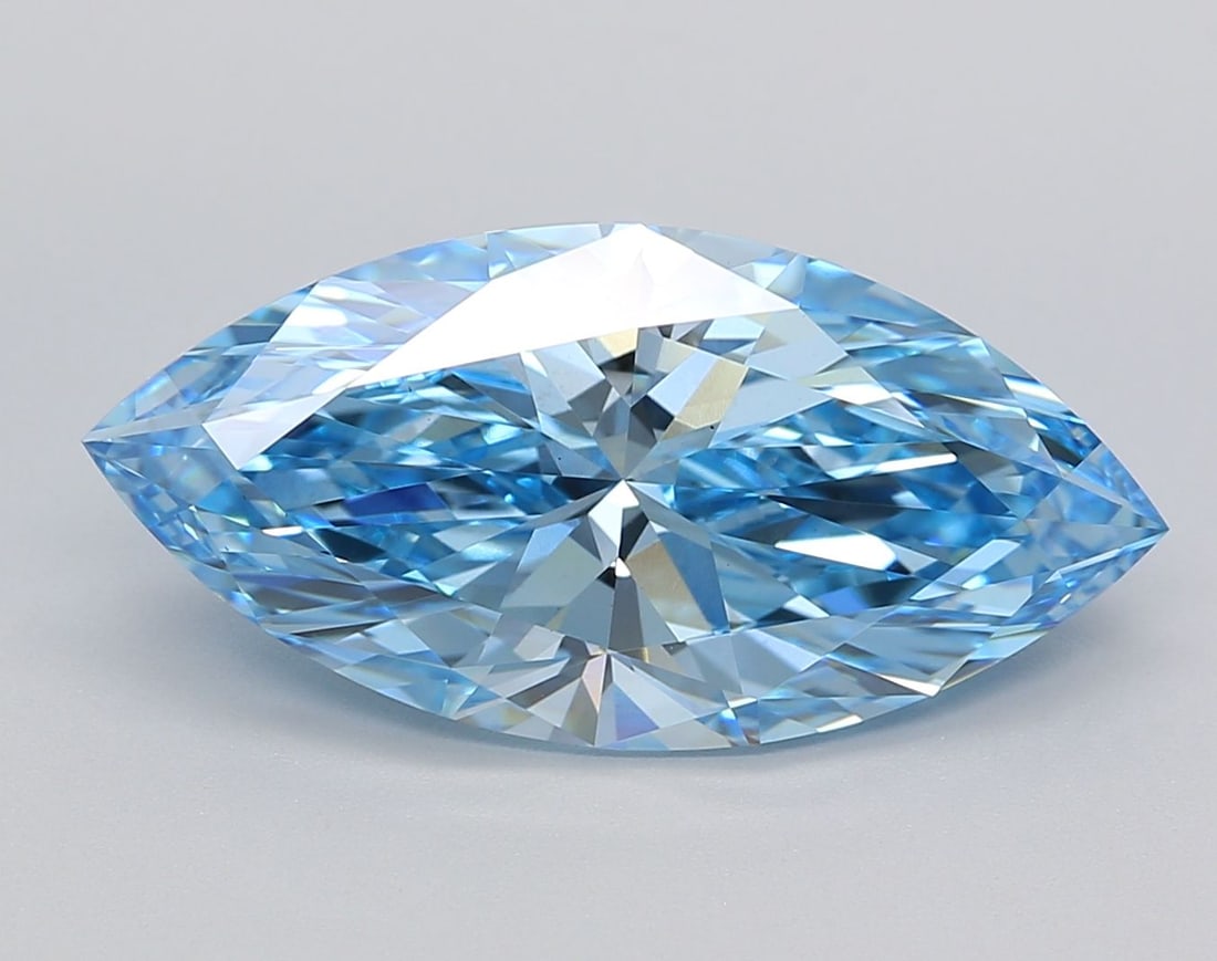 Loose Diamond - MARQUISE 5.23ct Fancy Blue VS1: Loose Diamond - MARQUISE 5.23ct Fancy Blue VS1 Source: This is a real non-mined Diamond that has been grown in a lab Shape: MARQUISE Carats: 5.23 Color: Fancy Blue Certification: IGI Video: