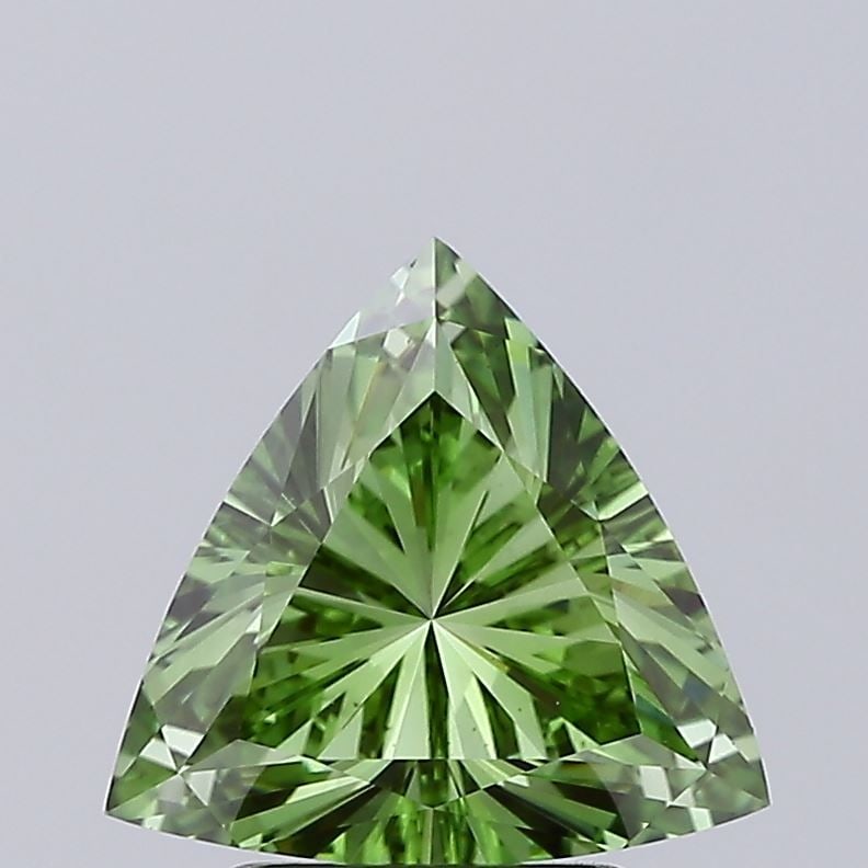 Loose Diamond - TRIANGULAR 2.15ct Fancy Vivid Green VS1: Loose Diamond - TRIANGULAR 2.15ct Fancy Vivid Green VS1 Source: This is a real non-mined Diamond that has been grown in a lab Shape: TRIANGULAR Carats: 2.15 Color: Fancy Vivid Green Certification: IGI