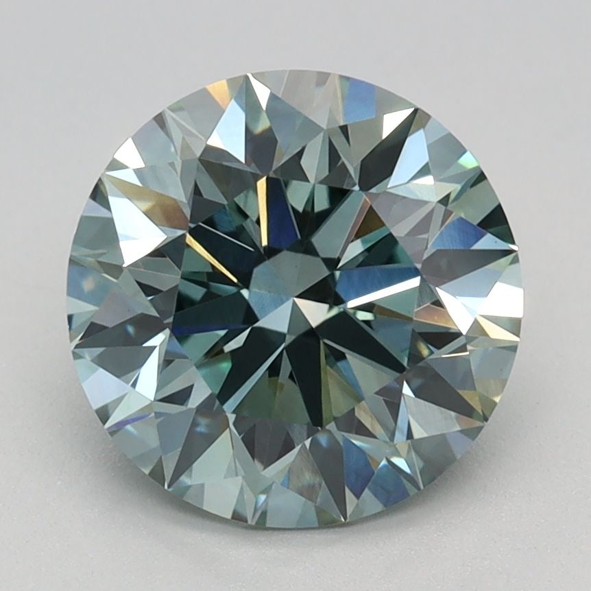 Loose Diamond - ROUND 2.16ct Fancy Intense Greenish Blue VS2: Loose Diamond - ROUND 2.16ct Fancy Intense Greenish Blue VS2 Source: This is a real non-mined Diamond that has been grown in a lab Shape: ROUND Carats: 2.16 Color: Fancy Intense Greenish Blue Certific