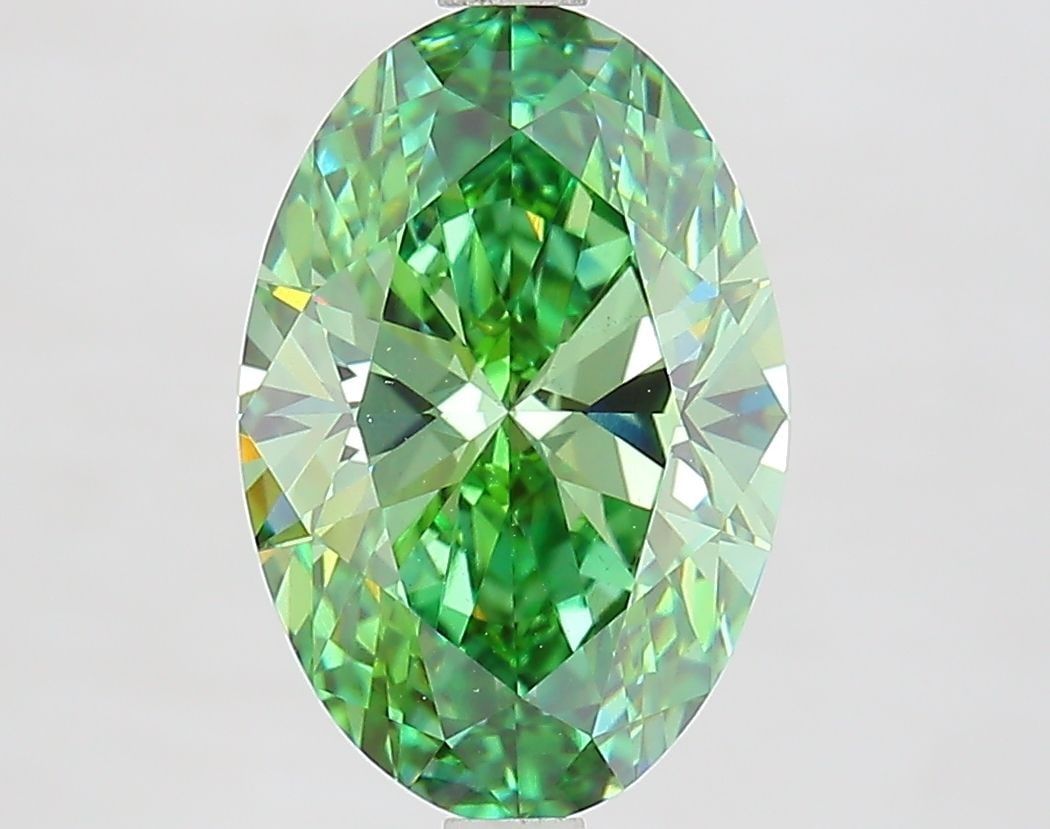 Loose Diamond - OVAL 3.1ct Fancy Vivid Green VS1: Loose Diamond - OVAL 3.1ct Fancy Vivid Green VS1 Source: This is a real non-mined Diamond that has been grown in a lab Shape: OVAL Carats: 3.1 Color: Fancy Vivid Green Certification: IGI Video: