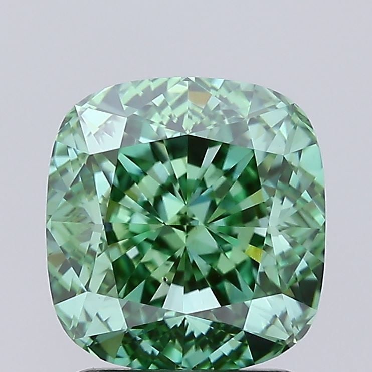 Loose Diamond - CUSHION MODIFIED 2.02ct Fancy Vivid Green VS1: Loose Diamond - CUSHION MODIFIED 2.02ct Fancy Vivid Green VS1 Source: This is a real non-mined Diamond that has been grown in a lab Shape: CUSHION MODIFIED Carats: 2.02 Color: Fancy Vivid Green Certif