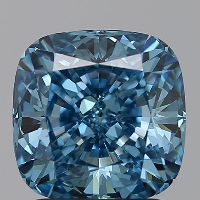 Loose Diamond - CUSHION BRILLIANT 2.08ct Blue VS1: Loose Diamond - CUSHION BRILLIANT 2.08ct Blue VS1 Source: This is a real non-mined Diamond that has been grown in a lab Shape: CUSHION BRILLIANT Carats: 2.08 Color: Blue Certification: NONE Video: