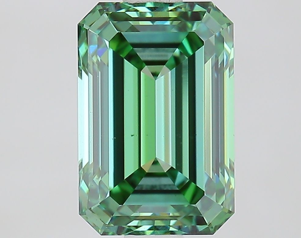 Loose Diamond - EMERALD 1.85ct Fancy Vivid Green VS1: Loose Diamond - EMERALD 1.85ct Fancy Vivid Green VS1 Source: This is a real non-mined Diamond that has been grown in a lab Shape: EMERALD Carats: 1.85 Color: Fancy Vivid Green Certification: IGI Video