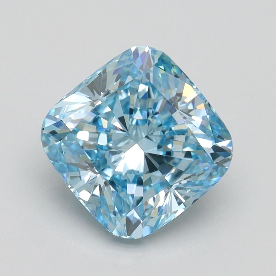 Loose Diamond - CUSHION BRILLIANT 2.41ct Fancy Vivid Blue VS2: Loose Diamond - CUSHION BRILLIANT 2.41ct Fancy Vivid Blue VS2 Source: This is a real non-mined Diamond that has been grown in a lab Shape: CUSHION BRILLIANT Carats: 2.41 Color: Fancy Vivid Blue Certif