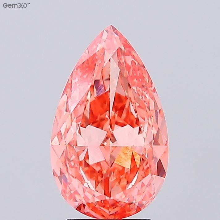 Loose Diamond - PEAR 4.03ct Fancy Vivid Orangey Pink VS2: Loose Diamond - PEAR 4.03ct Fancy Vivid Orangey Pink VS2 Source: This is a real non-mined Diamond that has been grown in a lab Shape: PEAR Carats: 4.03 Color: Fancy Vivid Orangey Pink Certification: I