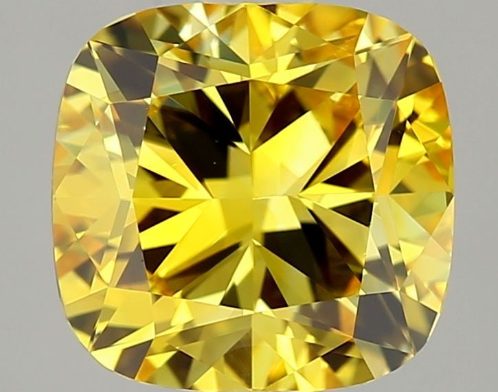 Loose Diamond - CUSHION MODIFIED 1.53ct Fancy Vivid Yellow VVS2: Loose Diamond - CUSHION MODIFIED 1.53ct Fancy Vivid Yellow VVS2 Source: This is a real non-mined Diamond that has been grown in a lab Shape: CUSHION MODIFIED Carats: 1.53 Color: Fancy Vivid Yellow Cer