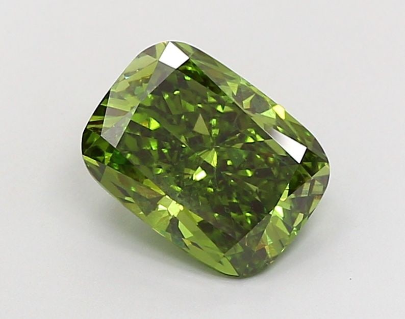 Loose Diamond - CUSHION BRILLIANT 3.01ct Fancy Vivid Green VVS2: Loose Diamond - CUSHION BRILLIANT 3.01ct Fancy Vivid Green VVS2 Source: This is a real non-mined Diamond that has been grown in a lab Shape: CUSHION BRILLIANT Carats: 3.01 Color: Fancy Vivid Green Cer