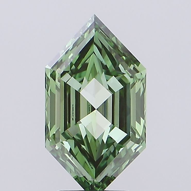 Loose Diamond - HEXAGONAL 2.77ct Fancy Vivid Green VVS2: Loose Diamond - HEXAGONAL 2.77ct Fancy Vivid Green VVS2 Source: This is a real non-mined Diamond that has been grown in a lab Shape: HEXAGONAL Carats: 2.77 Color: Fancy Vivid Green Certification: IGI 
