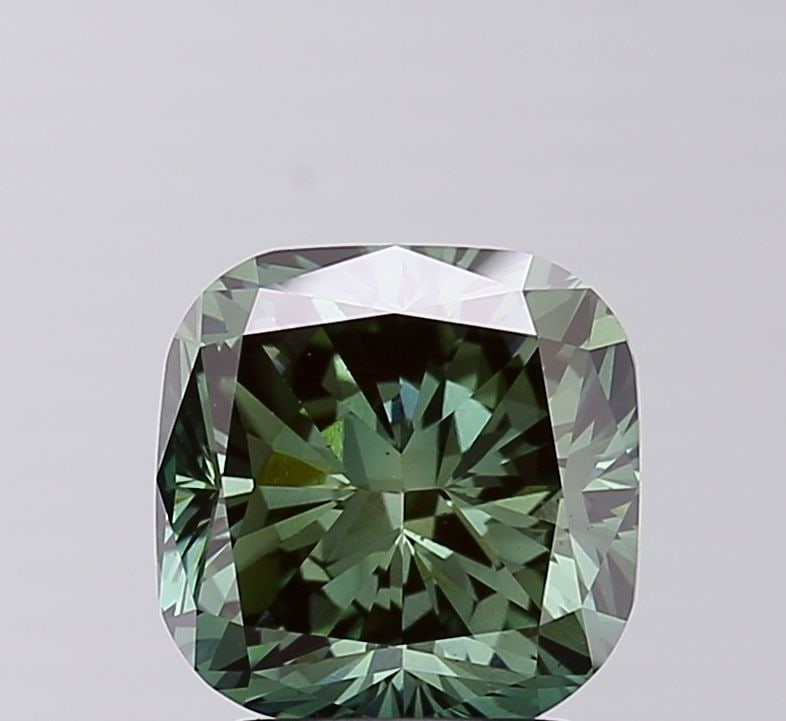 Loose Diamond - CUSHION MODIFIED 3.3ct Fancy Vivid Green VS2: Loose Diamond - CUSHION MODIFIED 3.3ct Fancy Vivid Green VS2 Source: This is a real non-mined Diamond that has been grown in a lab Shape: CUSHION MODIFIED Carats: 3.3 Color: Fancy Vivid Green Certific