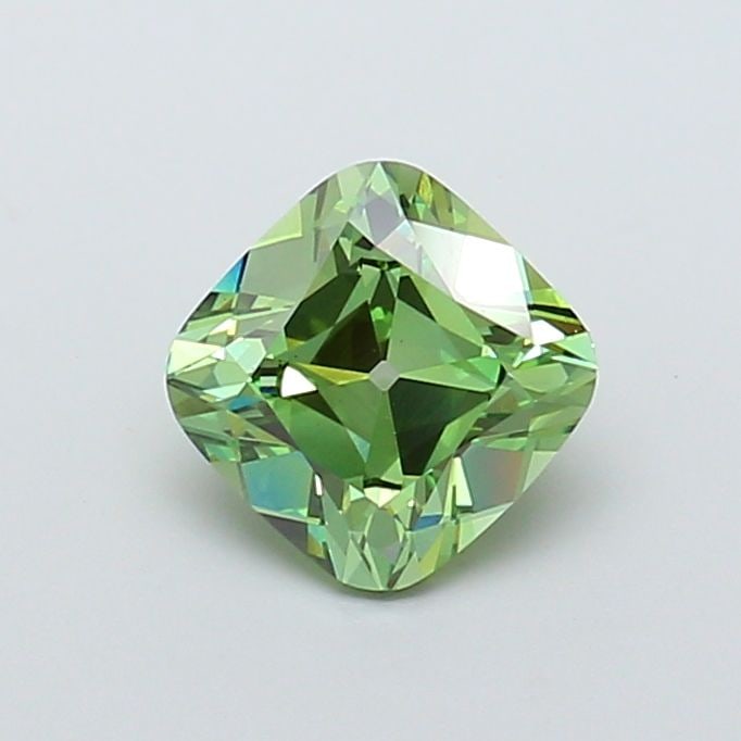 Loose Diamond - CUSHION MODIFIED 2.03ct Fancy Vivid Green VS1: Loose Diamond - CUSHION MODIFIED 2.03ct Fancy Vivid Green VS1 Source: This is a real non-mined Diamond that has been grown in a lab Shape: CUSHION MODIFIED Carats: 2.03 Color: Fancy Vivid Green Certif