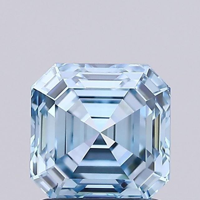 Loose Diamond - ASSCHER 1.26ct Fancy Vivid Blue IF: Loose Diamond - ASSCHER 1.26ct Fancy Vivid Blue IF Source: This is a real non-mined Diamond that has been grown in a lab Shape: ASSCHER Carats: 1.26 Color: Fancy Vivid Blue Certification: IGI Video:
