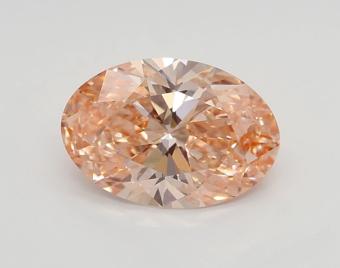 Loose Diamond - OVAL 2.26ct Fancy Vivid Orangey Pink VS1: Loose Diamond - OVAL 2.26ct Fancy Vivid Orangey Pink VS1 Source: This is a real non-mined Diamond that has been grown in a lab Shape: OVAL Carats: 2.26 Color: Fancy Vivid Orangey Pink Certification: I