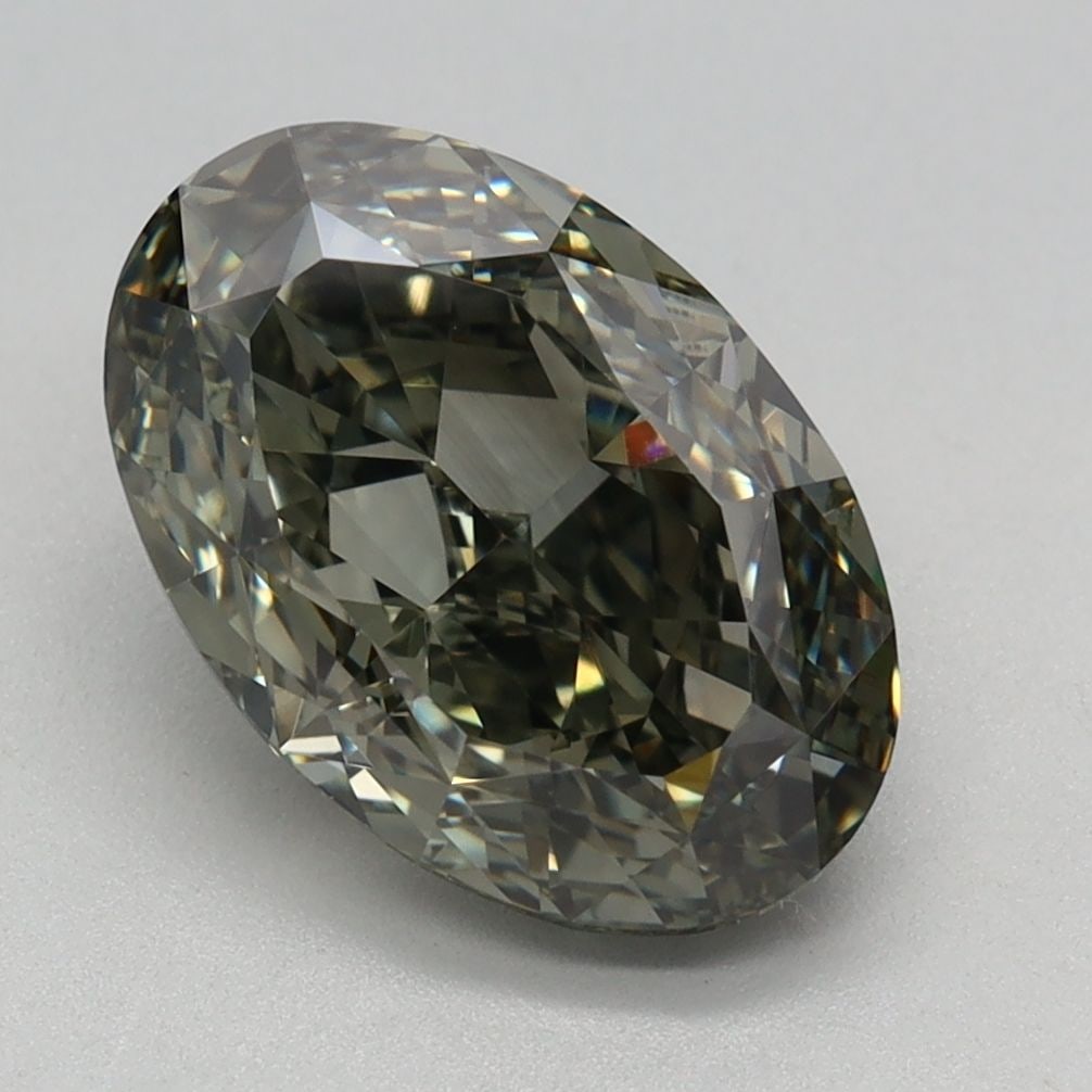 Loose Diamond - OVAL 2.51ct Fancy Gray Green VS1: Loose Diamond - OVAL 2.51ct Fancy Gray Green VS1 Source: This is a real non-mined Diamond that has been grown in a lab Shape: OVAL Carats: 2.51 Color: Fancy Gray Green Certification: IGI Video: