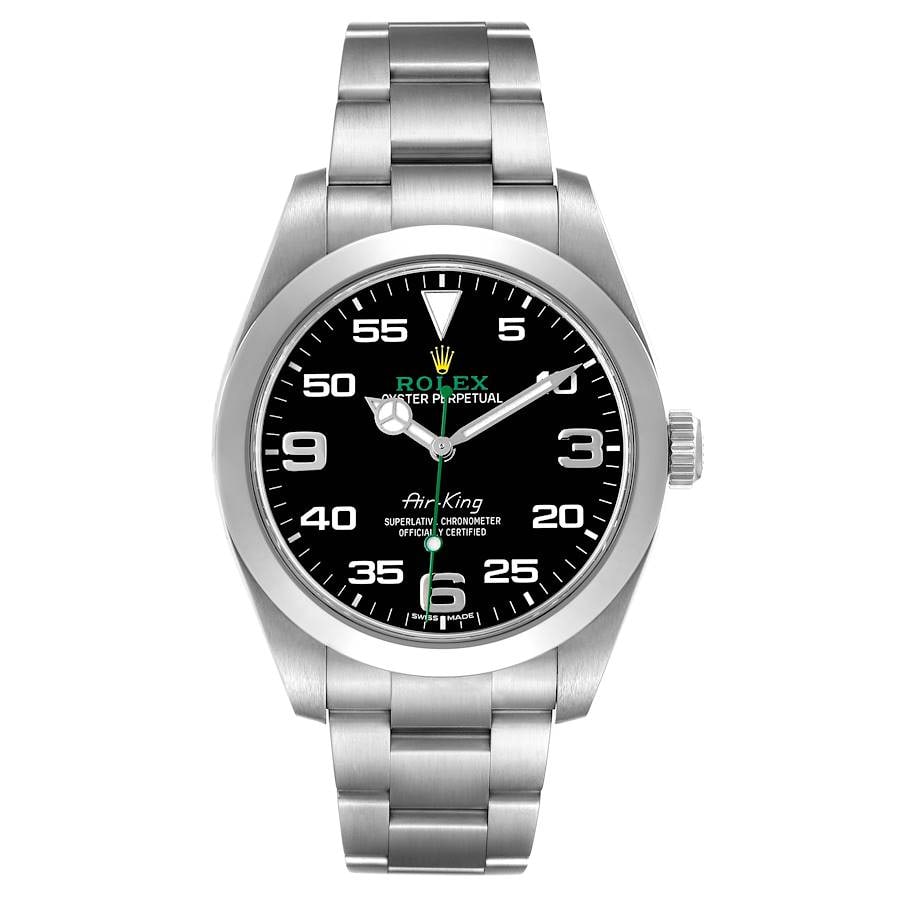 2019 Rolex Air-King 116900 Oyster Bracelet Black Dial with New Style Card: 2019 Rolex Air-King 116900 Oyster Bracelet Black Dial with New Style Card This Rolex Air-King features a black dial, smooth bezel, and classic Oyster bracelet. The watch is a men's model, reference 11