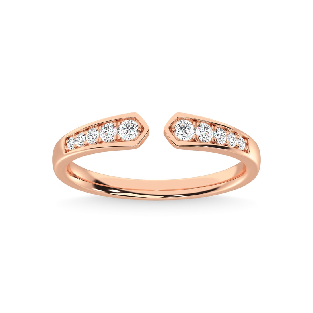 Diamond 1/5 Ct.Tw. Stackable Band in 10K Rose Gold: Diamond 1/5 Ct.Tw. Stackable Band in 10K Rose Gold 10k Rose Gold Stone Color: G-h Stone Clarity: I2 Each ring is presented in standard size 6.5. Complimentary resizing is available between sizes 510 (