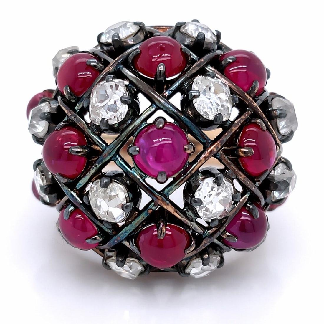 Burma Ruby and Old Mine Diamond Ring in 18K Gold and Silver Victorian Era (1 of 4)