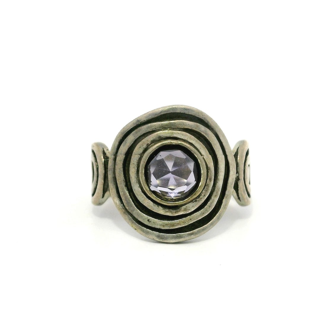 Handmade Sterling Silver Amethyst Target Swirl Ring Size 6.5 (1 of 6)