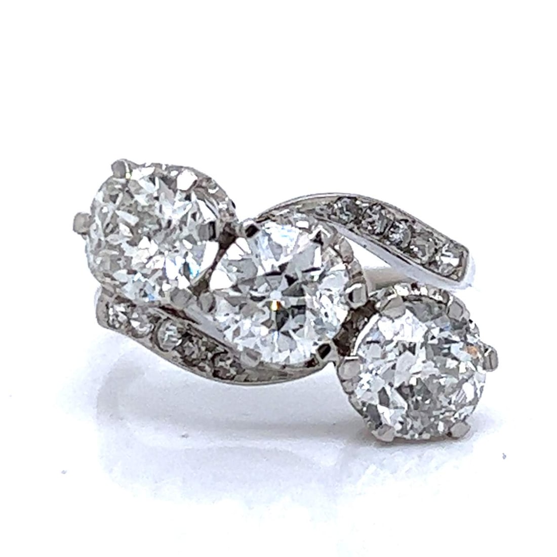 Art Deco Platinum 3.15 Ct Diamond 3-Stone Ring Vintage Elegance (1 of 5)