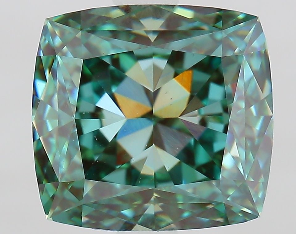 Loose Diamond - CUSHION MODIFIED 3.06ct Fancy Vivid Green VS1: Loose Diamond - CUSHION MODIFIED 3.06ct Fancy Vivid Green VS1 Source: This is a real non-mined Diamond that has been grown in a lab Shape: CUSHION MODIFIED Carats: 3.06 Color: Fancy Vivid Green Certif